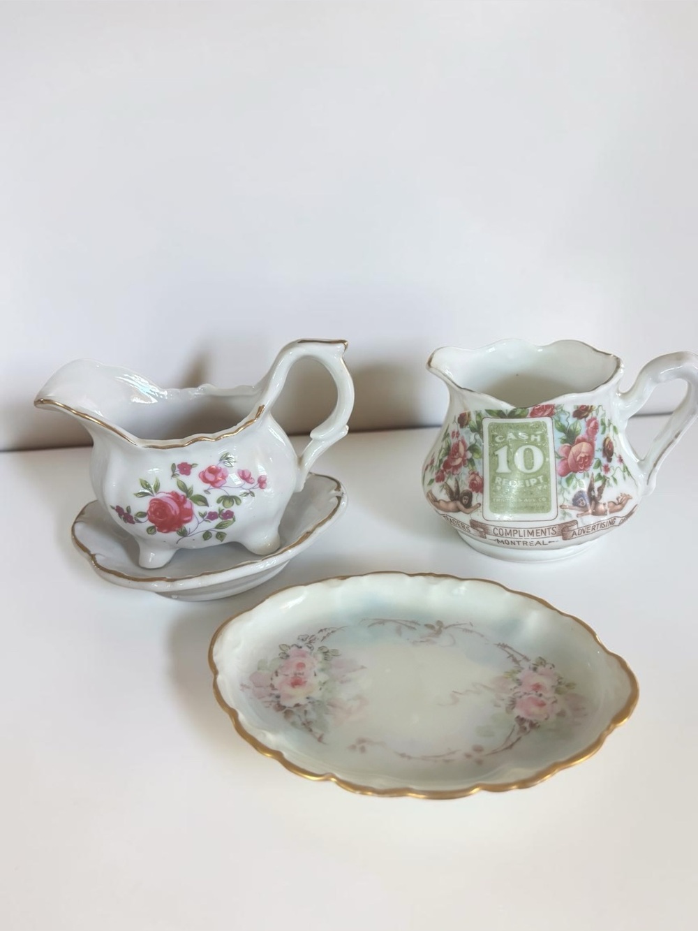 Vintage Porcelain Creamer Set Floral Japan Versailles Dish